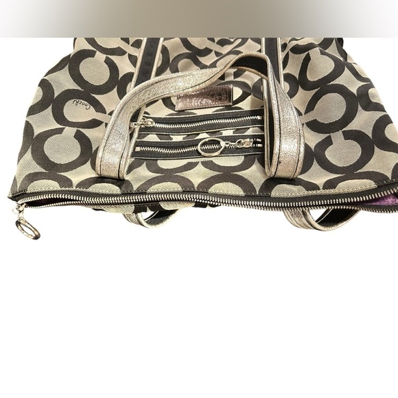 COACH Poppy Black Silver Gray Signature Canvas Large Tote - Picture 14 of 15